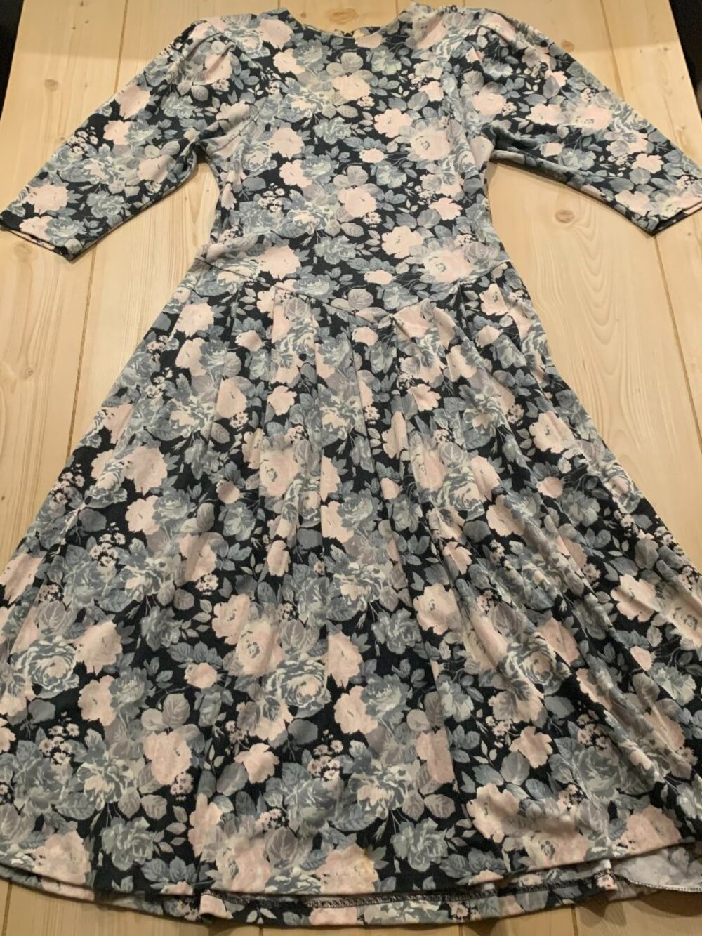 Vintage 90s Britland Retro Floral Cottage Boho Shoulder Pads Maxi Dress Size 12